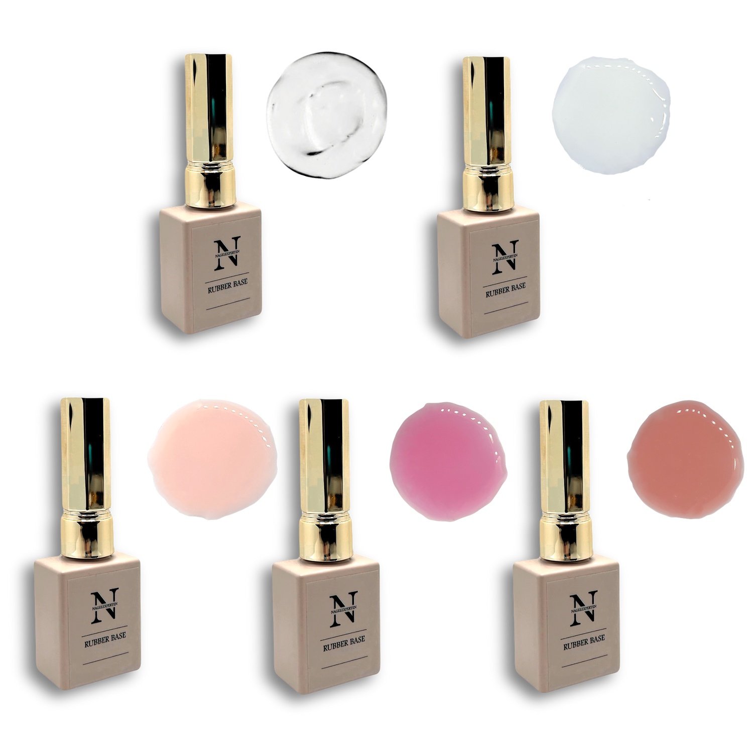 Rubber base gel nagelförstärkning i rosa, vit, nude, beige, clear och ljusrosa