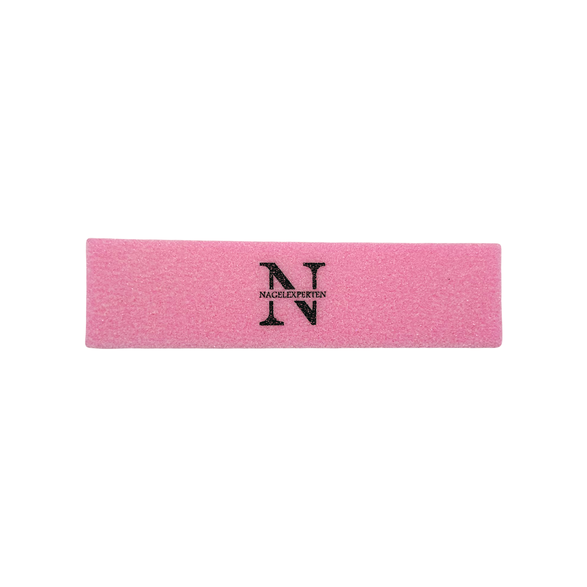 Buffer nagelfil för nagel prep och nagelförlängning i rosa färg och svart logo.